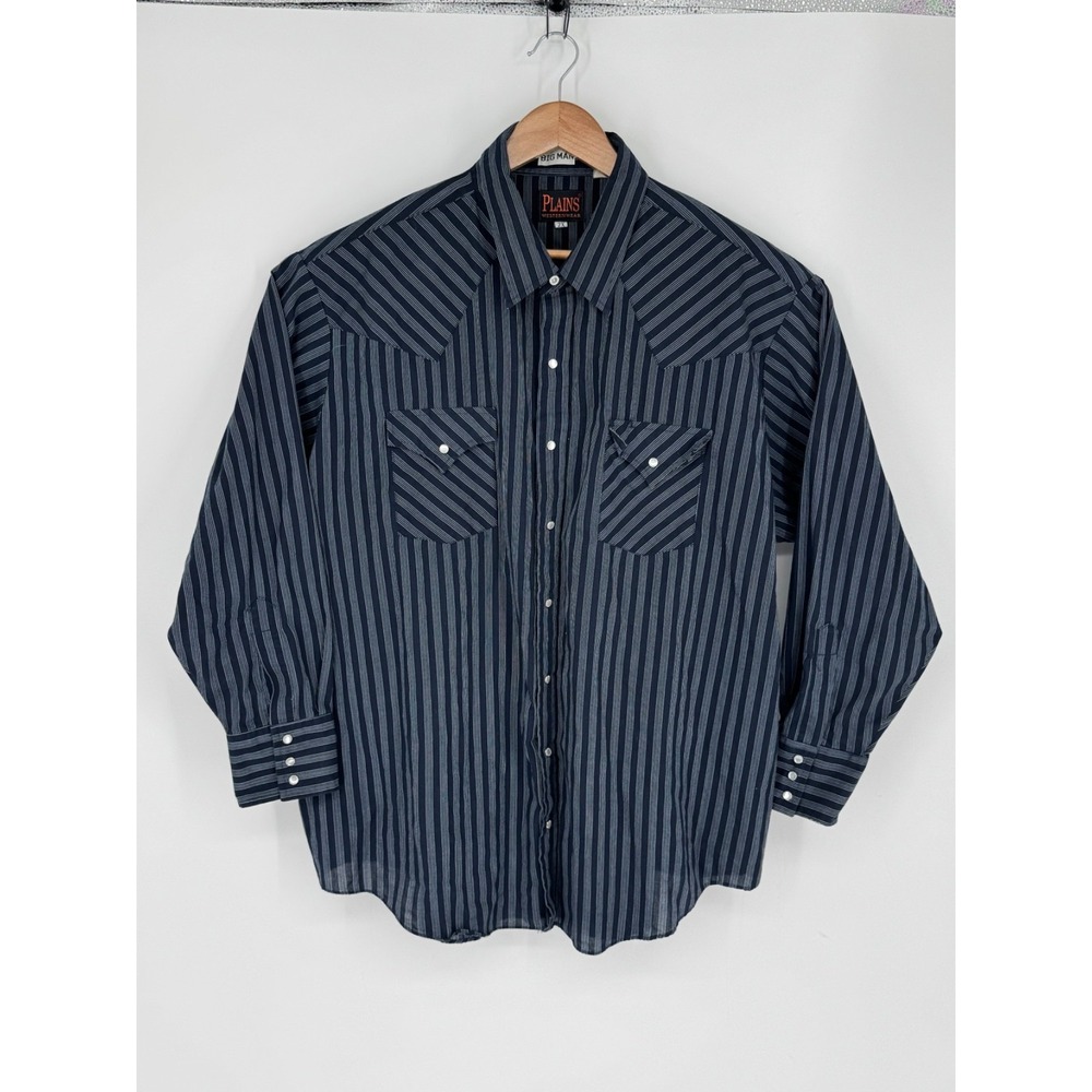 Plains Western Wear Big Man Size 2XB Blue Striped Western Shirt Pearl Snap F0
